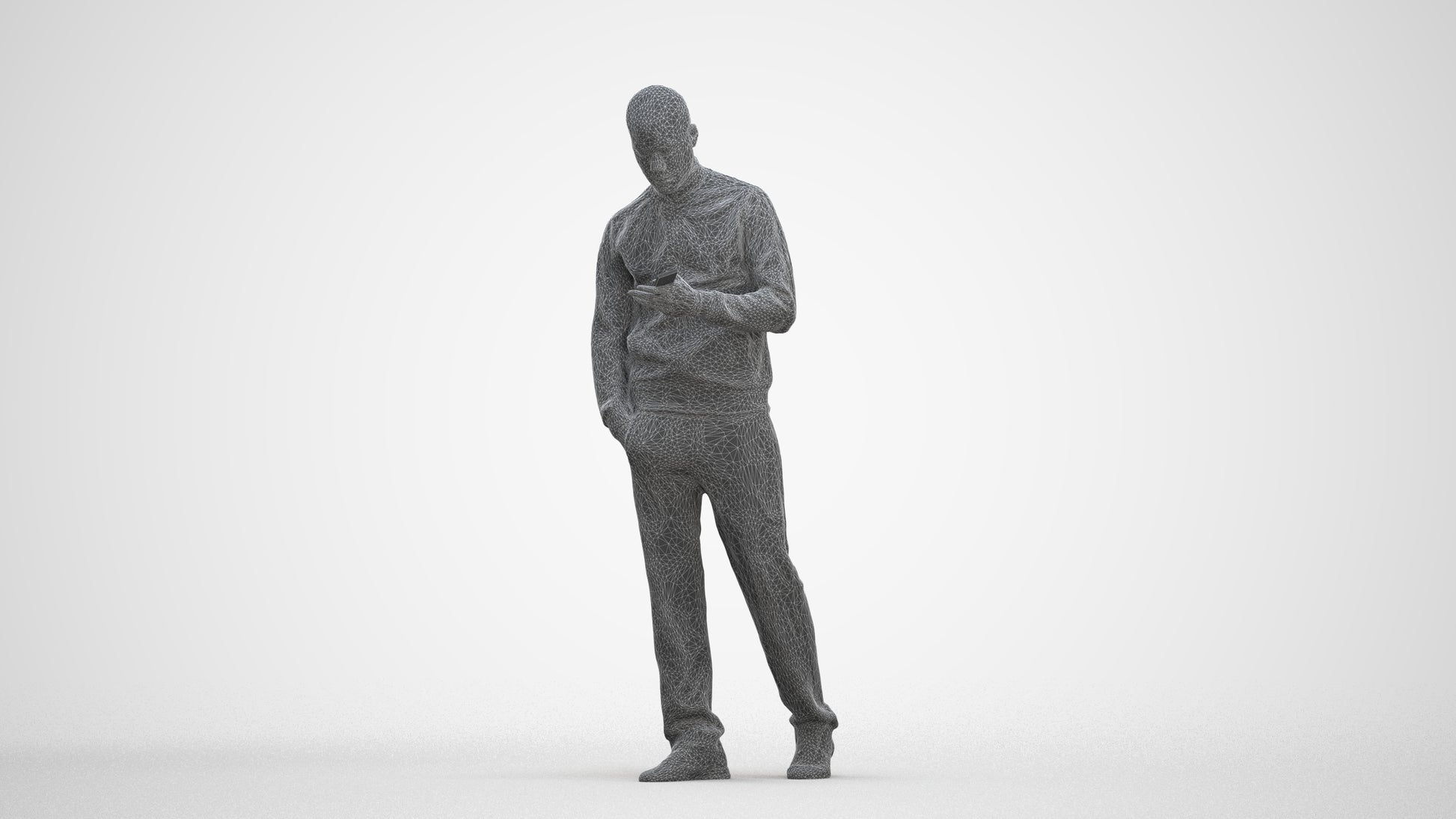 3D people model man walking, scanned human for 3ds Max rendering, three-quarter front view render