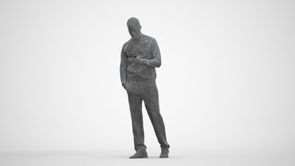 3D people model man walking, scanned human for 3ds Max rendering, three-quarter front view render