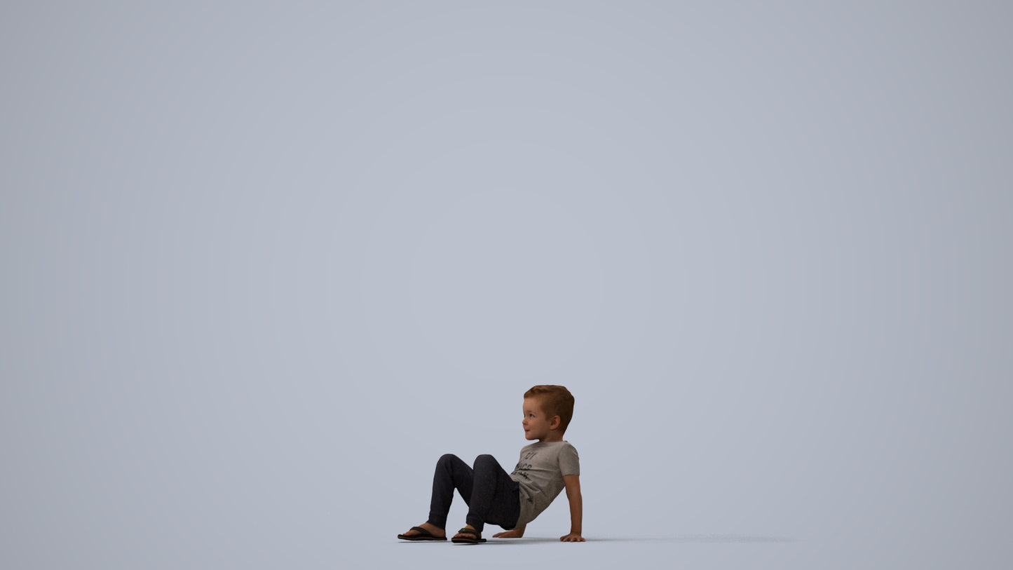 realistic 3D boy casual kids, scanned archviz people for Blender and 3ds Max, three-quarter view render