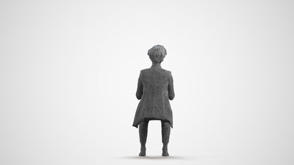 realistic 3D human woman business sitting, archviz people FBX OBJ for Blender, wireframe front view