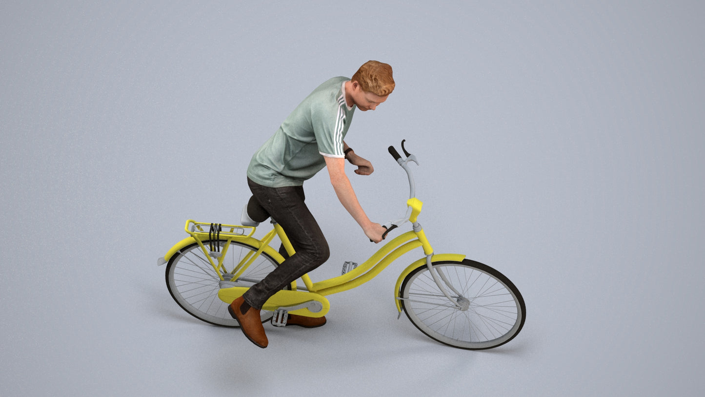realistic 3D people man casual cycling, render-ready for V-Ray and Corona, FBX OBJ, back view render