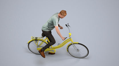 realistic 3D people man casual cycling, render-ready for V-Ray and Corona, FBX OBJ, back view render