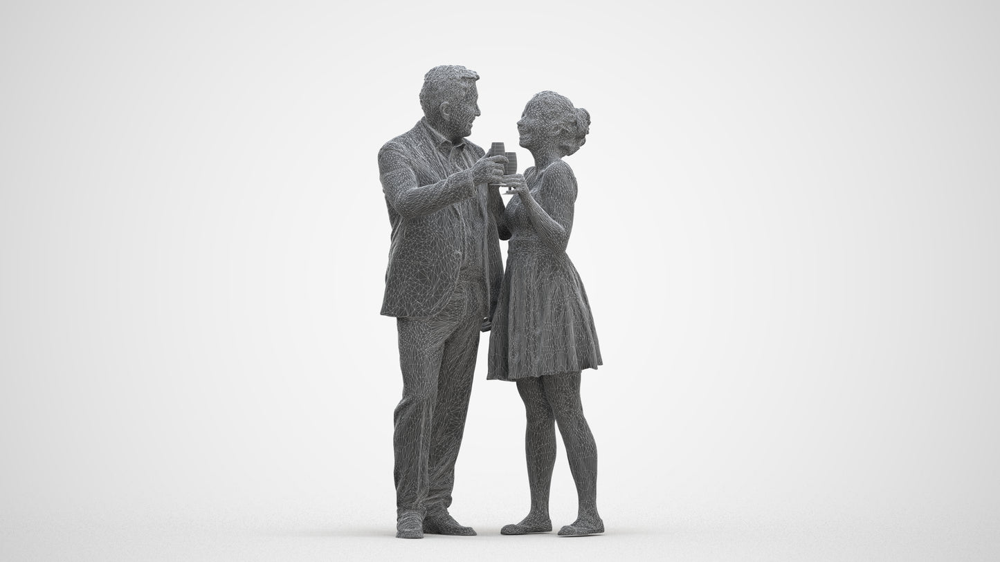 photogrammetry 3D woman formal couple, realistic human model archviz FBX, three-quarter front view render