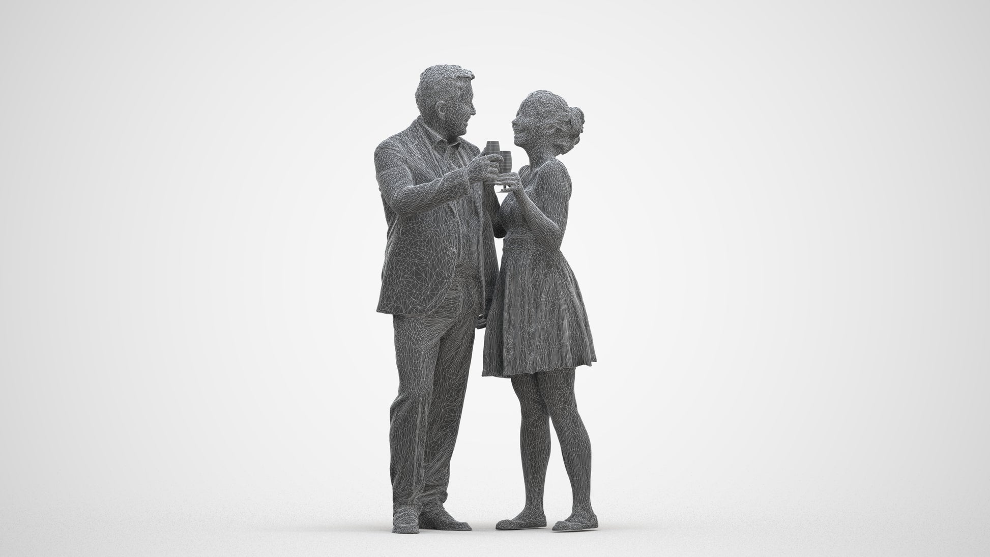 photogrammetry 3D woman formal couple, realistic human model archviz FBX, three-quarter front view render