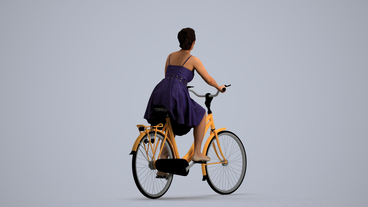 realistic 3D human woman formal cycling, archviz people FBX OBJ for Blender, front view render