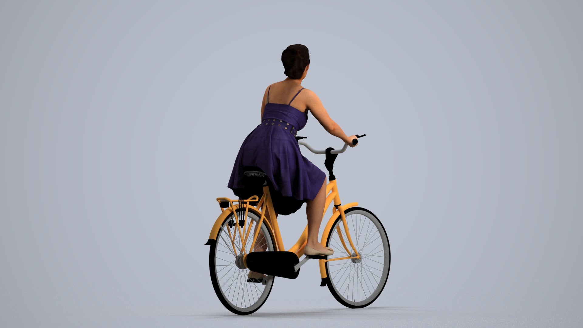 realistic 3D human woman formal cycling, archviz people FBX OBJ for Blender, front view render