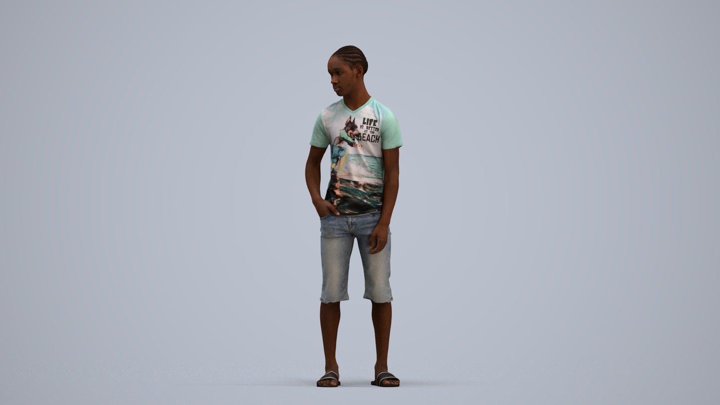 photogrammetry 3D boy casual kids, realistic human model archviz FBX, standing pose render