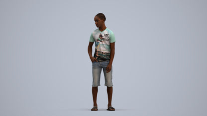 photogrammetry 3D boy casual kids, realistic human model archviz FBX, standing pose render