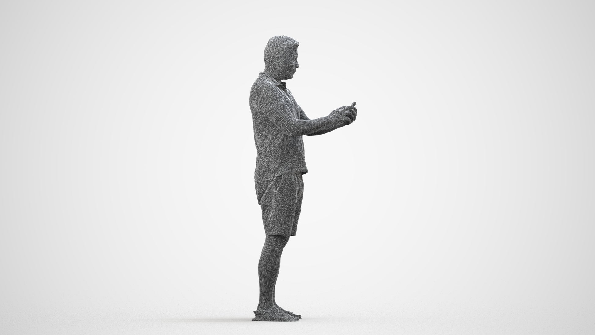 realistic 3D human man casual standing, archviz people FBX OBJ for Blender, wireframe side view
