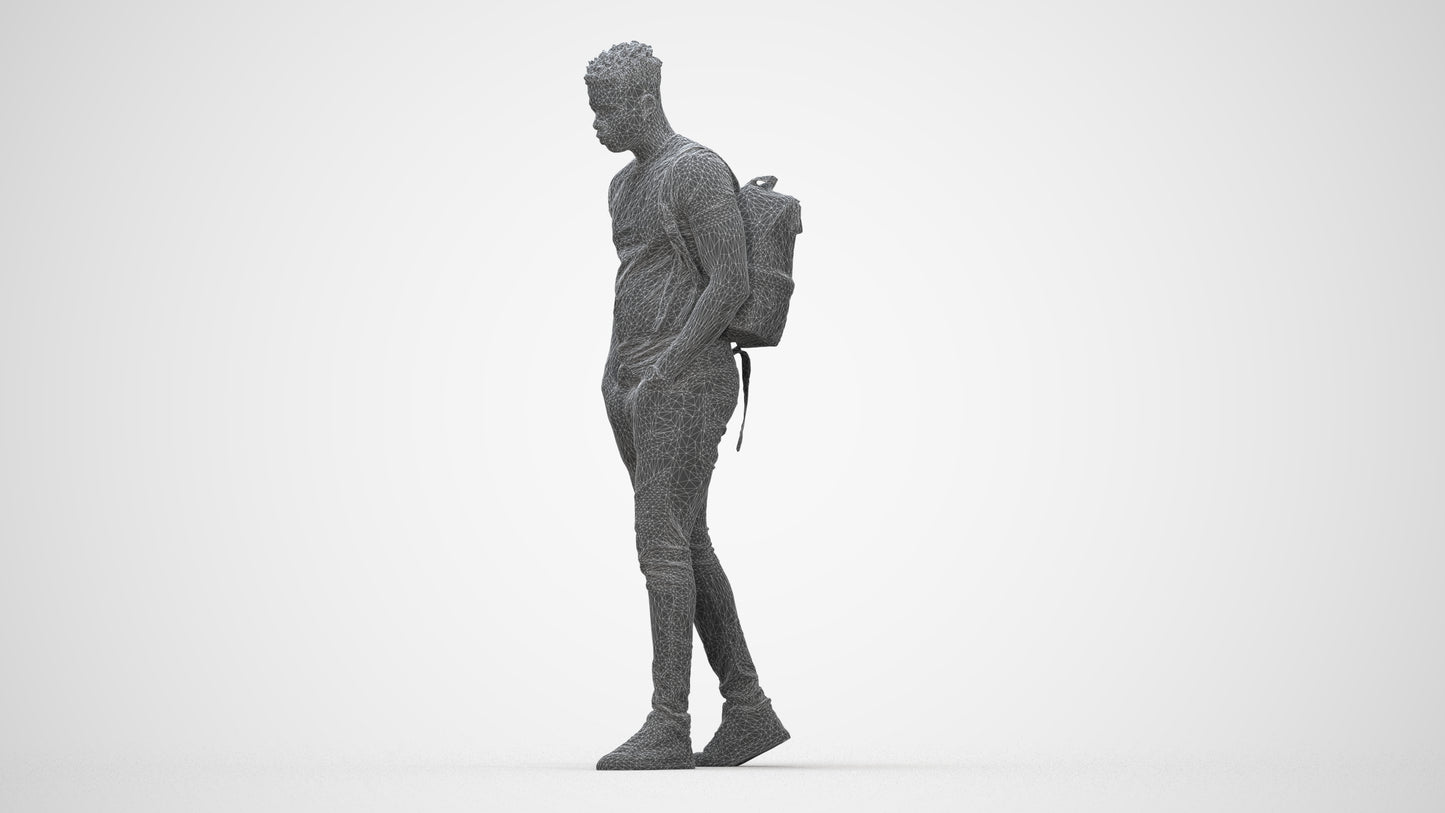 realistic 3D human man casual walking, archviz people FBX OBJ for Blender, wireframe back view