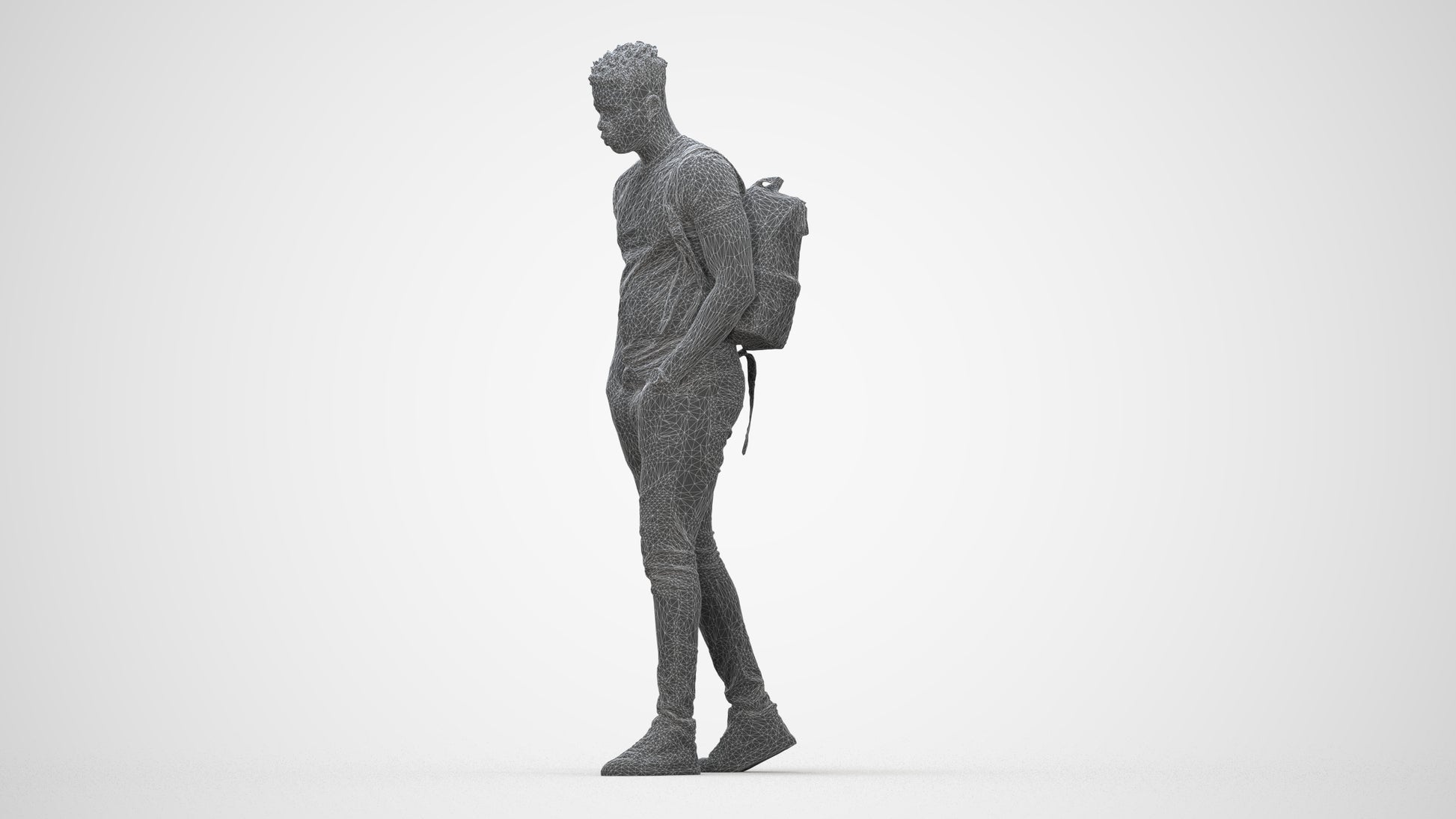 realistic 3D human man casual walking, archviz people FBX OBJ for Blender, wireframe back view