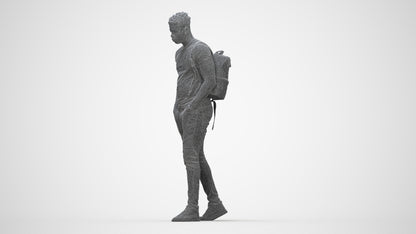 realistic 3D human man casual walking, archviz people FBX OBJ for Blender, wireframe back view