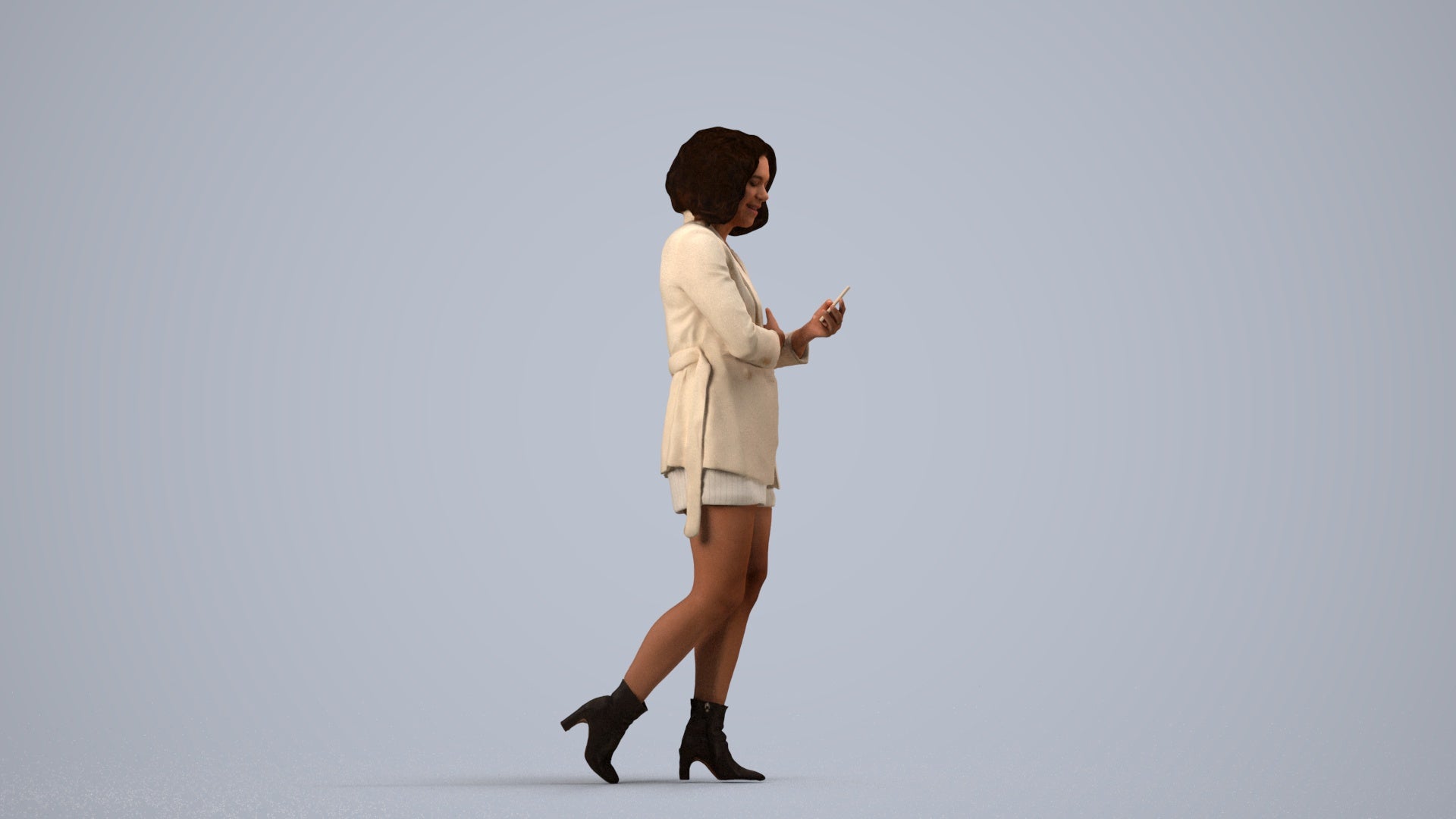3D people model woman business standing, scanned human for 3ds Max rendering, side view render