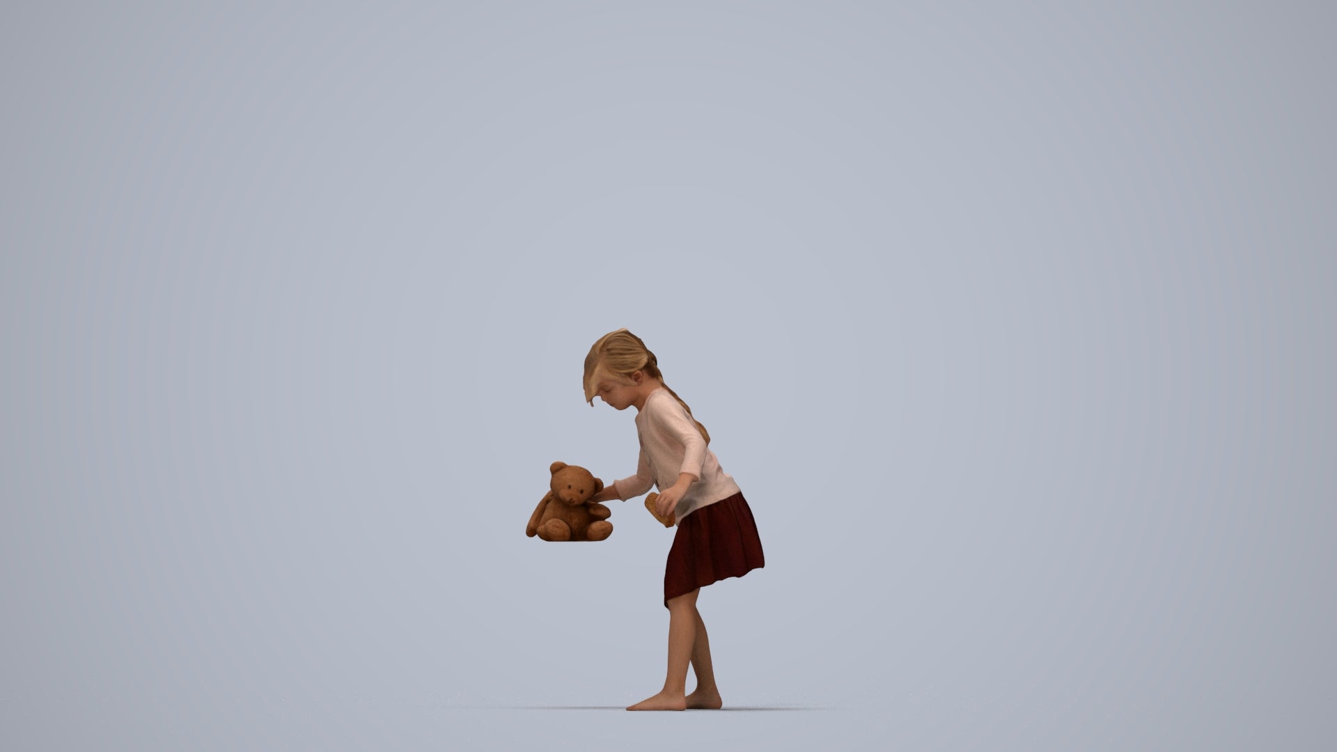 realistic 3D human girl kids, archviz people FBX OBJ for Blender, top-down view render