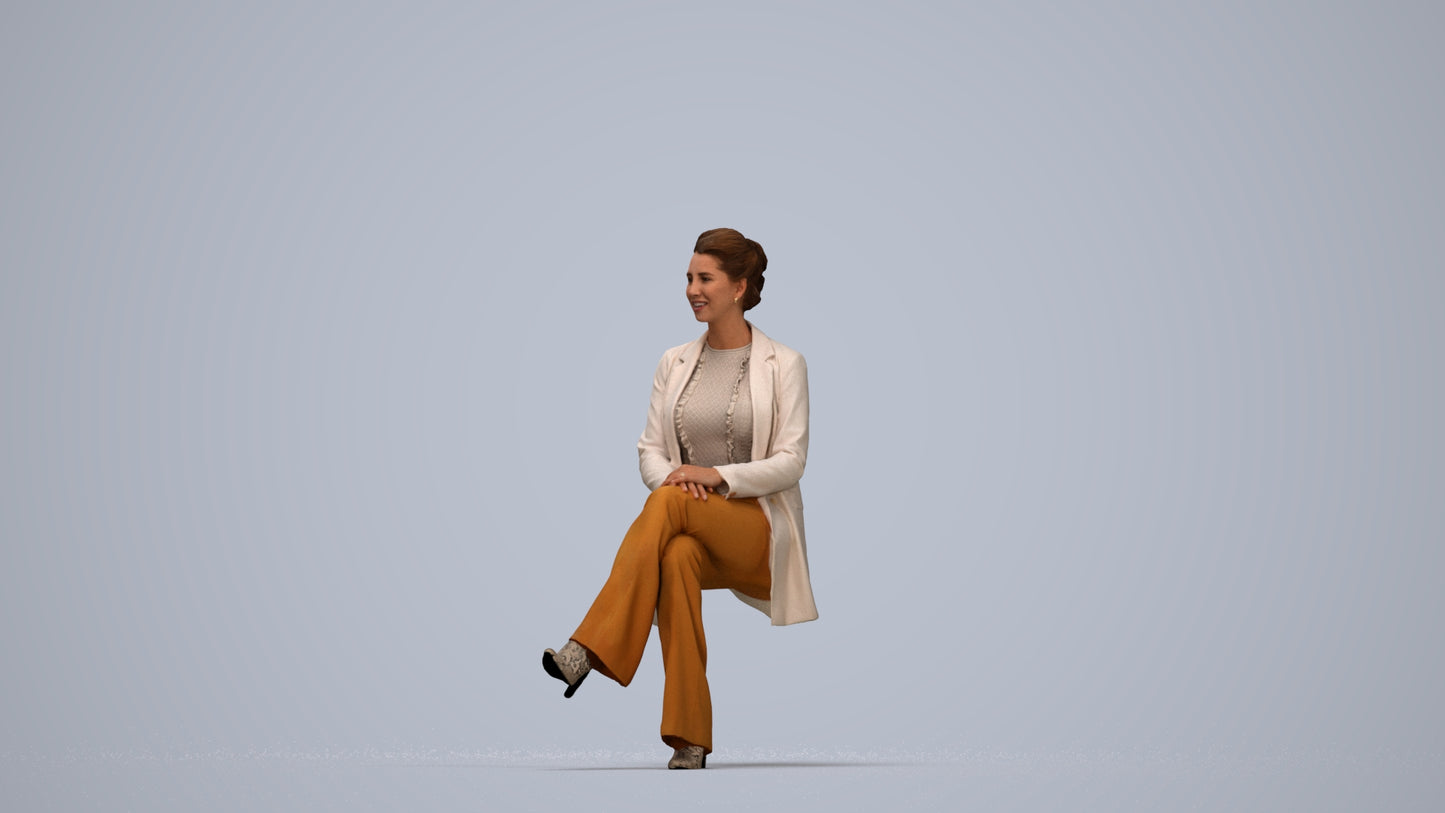 realistic 3D woman business sitting, scanned archviz people for Blender and 3ds Max, top-down view render
