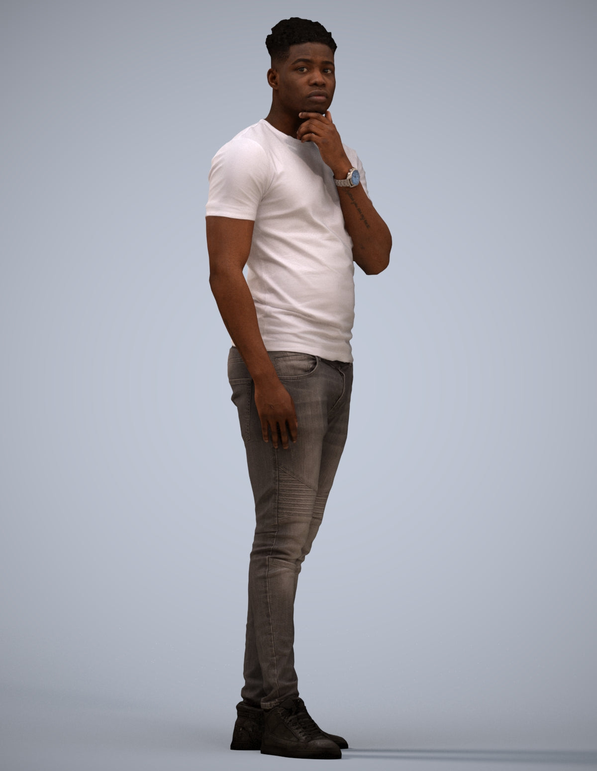 3D human model man casual standing, photogrammetry scanned person for archviz
