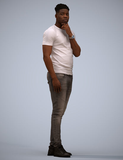 3D human model man casual standing, photogrammetry scanned person for archviz