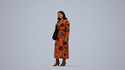 realistic 3D human woman casual standing, archviz people FBX OBJ for Blender, top-down view render