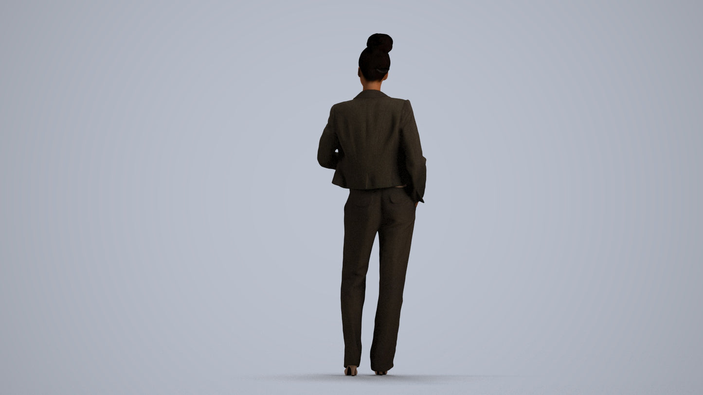 scanned 3D woman business standing, photogrammetry people for Enscape and V-Ray, front view render