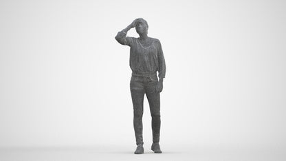 3D scanned woman standing casual, photorealistic archviz people for Enscape and SketchUp, three-quarter front view render