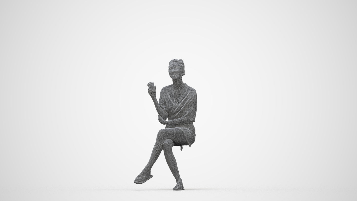 3D people model woman casual sitting, scanned human for 3ds Max rendering, wireframe back view