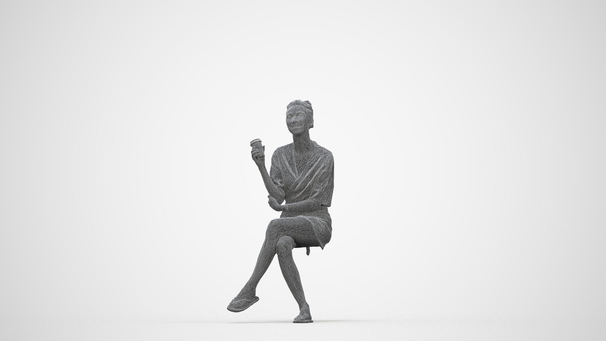 3D people model woman casual sitting, scanned human for 3ds Max rendering, wireframe back view