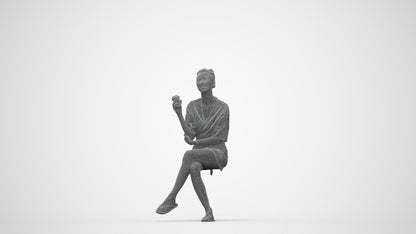 3D people model woman casual sitting, scanned human for 3ds Max rendering, wireframe back view