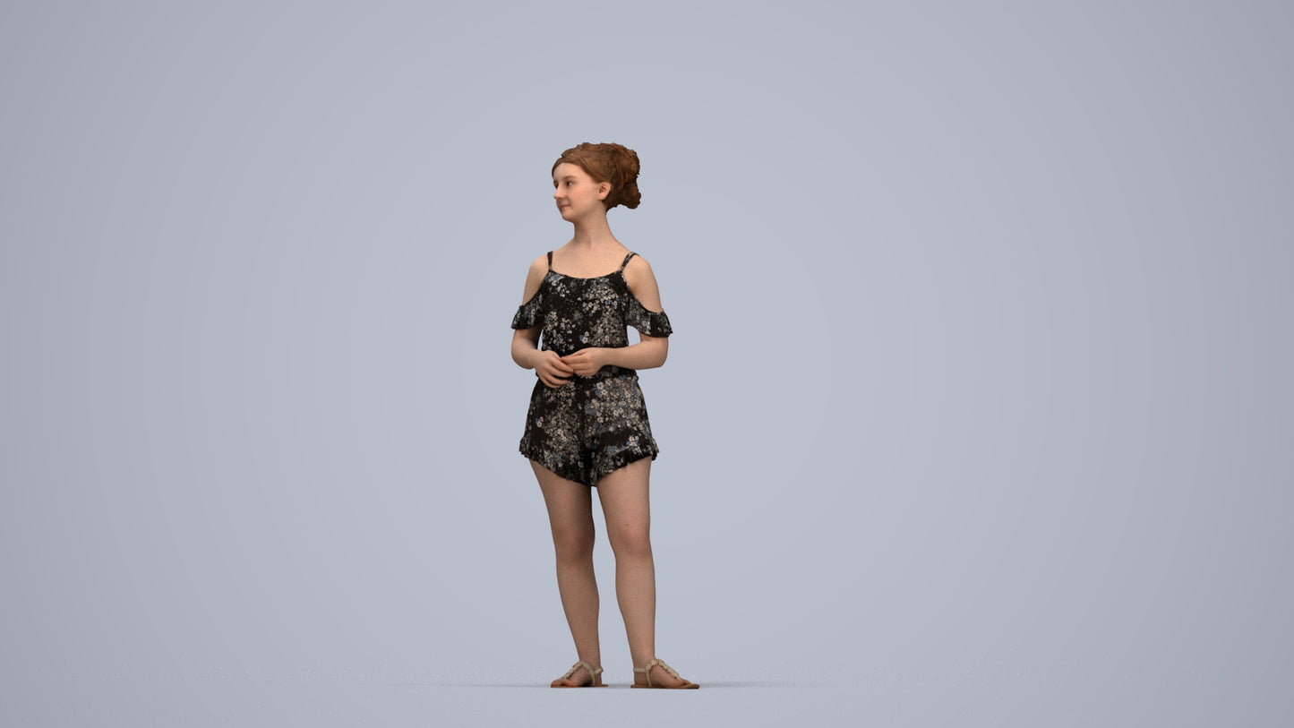 3D scanned girl kids casual, photorealistic archviz people for Enscape and SketchUp, top-down view render