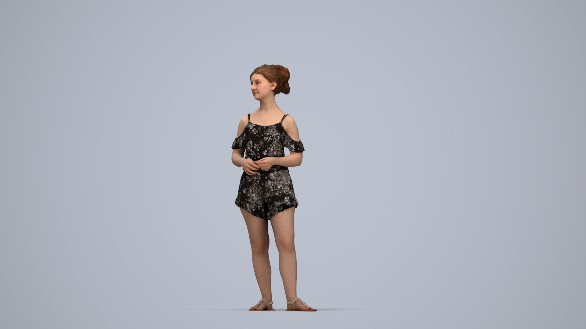 3D scanned girl kids casual, photorealistic archviz people for Enscape and SketchUp, top-down view render