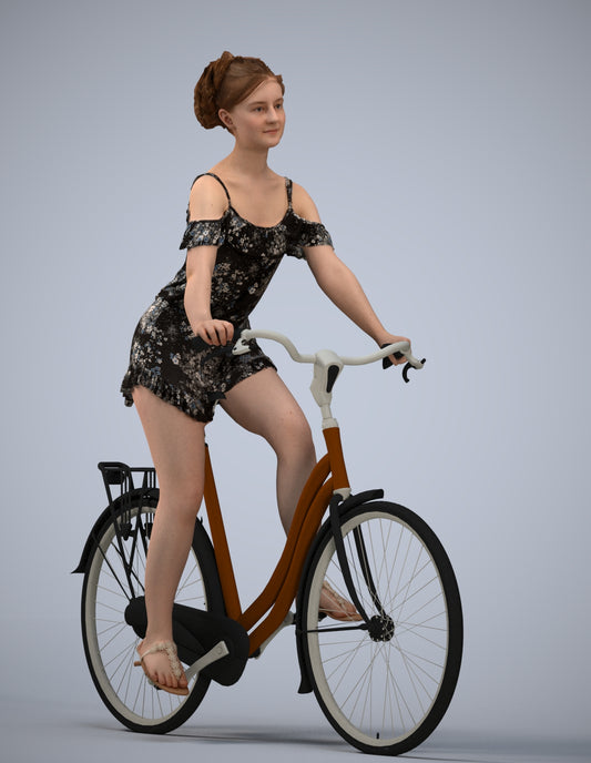 scanned 3D girl casual cycling, photogrammetry people for Enscape and V-Ray