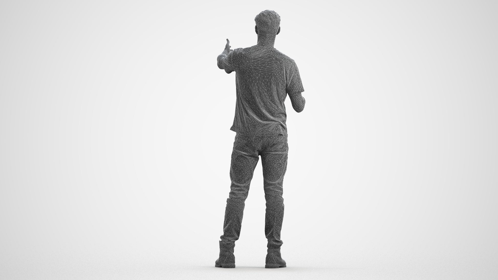 realistic 3D man casual standing, scanned archviz people for Blender and 3ds Max, wireframe front view