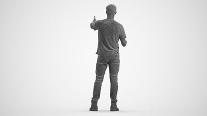 realistic 3D man casual standing, scanned archviz people for Blender and 3ds Max, wireframe front view