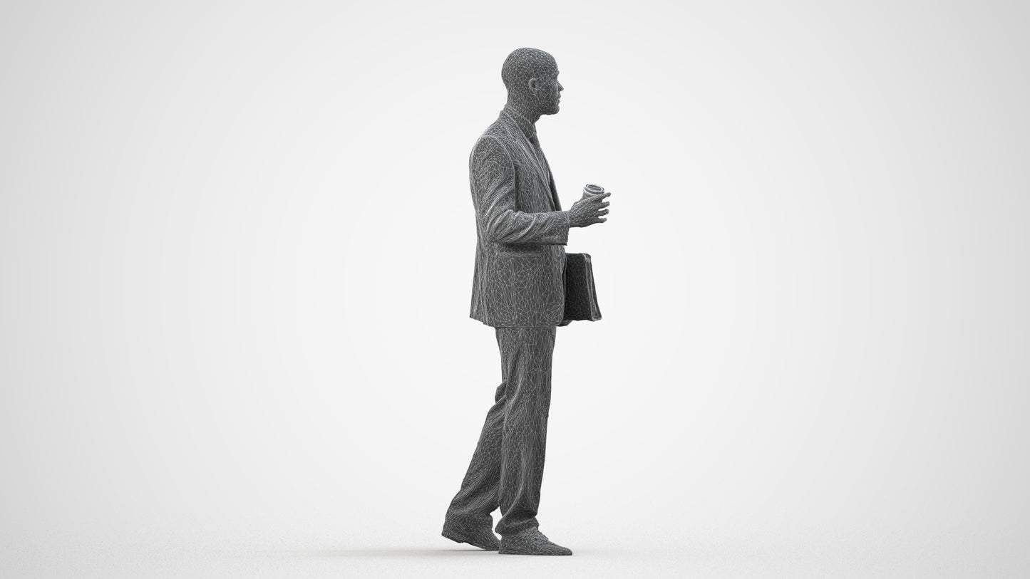 photogrammetry 3D man business, realistic human model archviz FBX, wireframe side view