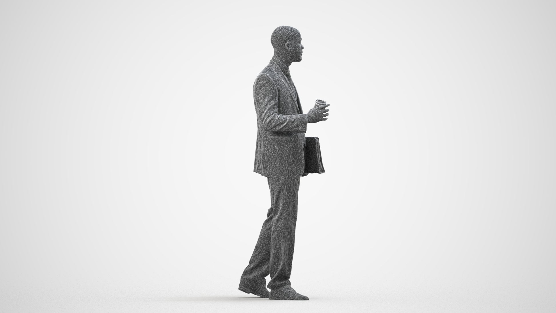 photogrammetry 3D man business, realistic human model archviz FBX, wireframe side view
