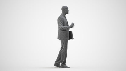 photogrammetry 3D man business, realistic human model archviz FBX, wireframe side view