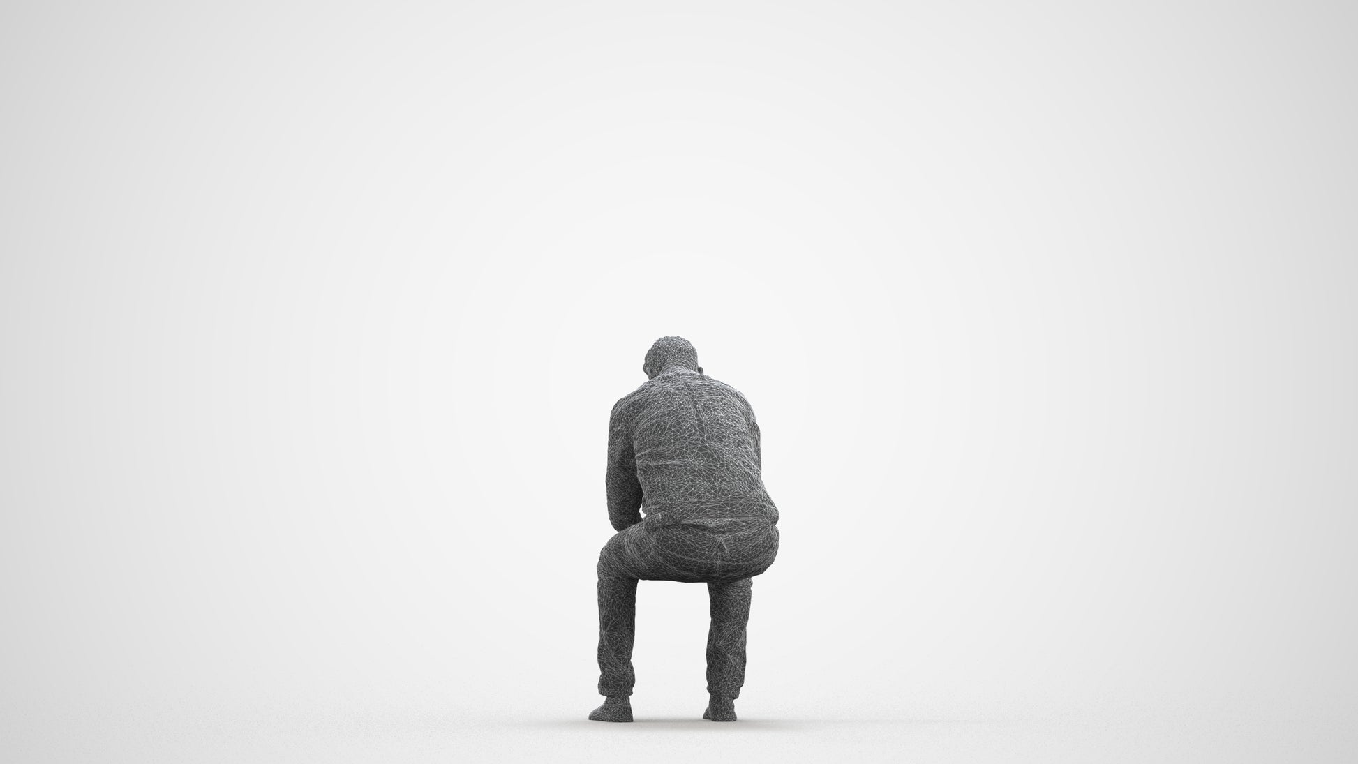 realistic 3D human man casual sitting, archviz people FBX OBJ for Blender, wireframe front view