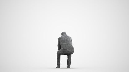 realistic 3D human man casual sitting, archviz people FBX OBJ for Blender, wireframe front view