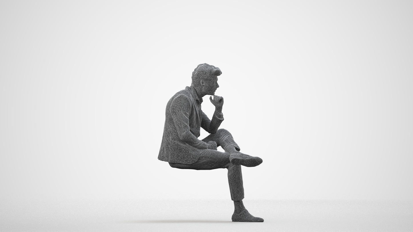 3D human model man business, photogrammetry scanned person for archviz, wireframe side view
