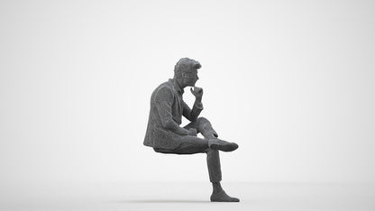 3D human model man business, photogrammetry scanned person for archviz, wireframe side view