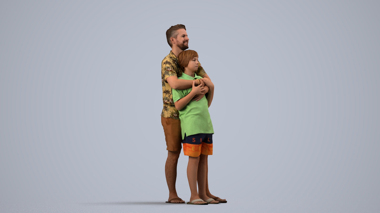 3D people model boy standing, scanned human for 3ds Max rendering, side view render