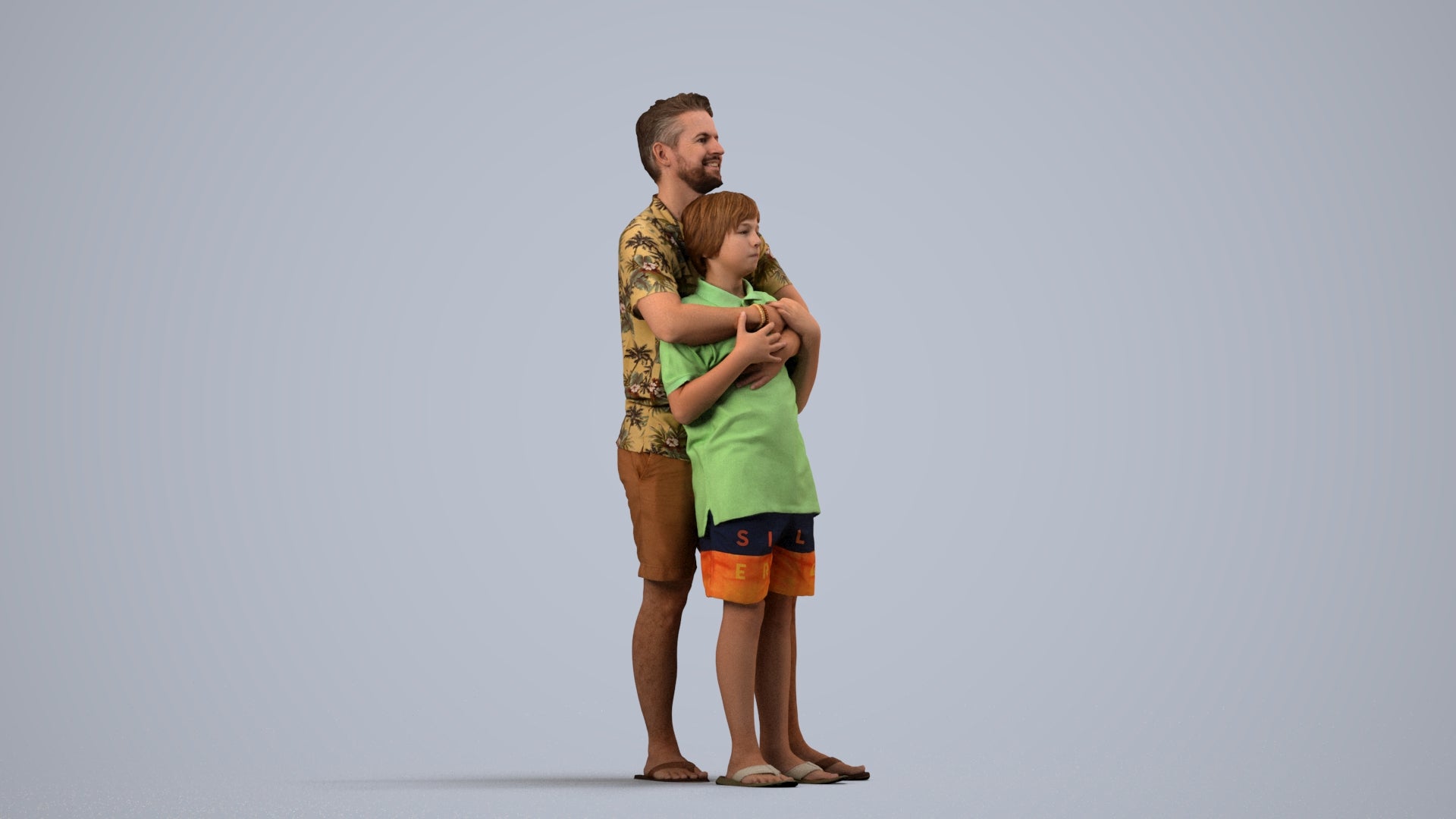 3D people model boy standing, scanned human for 3ds Max rendering, side view render