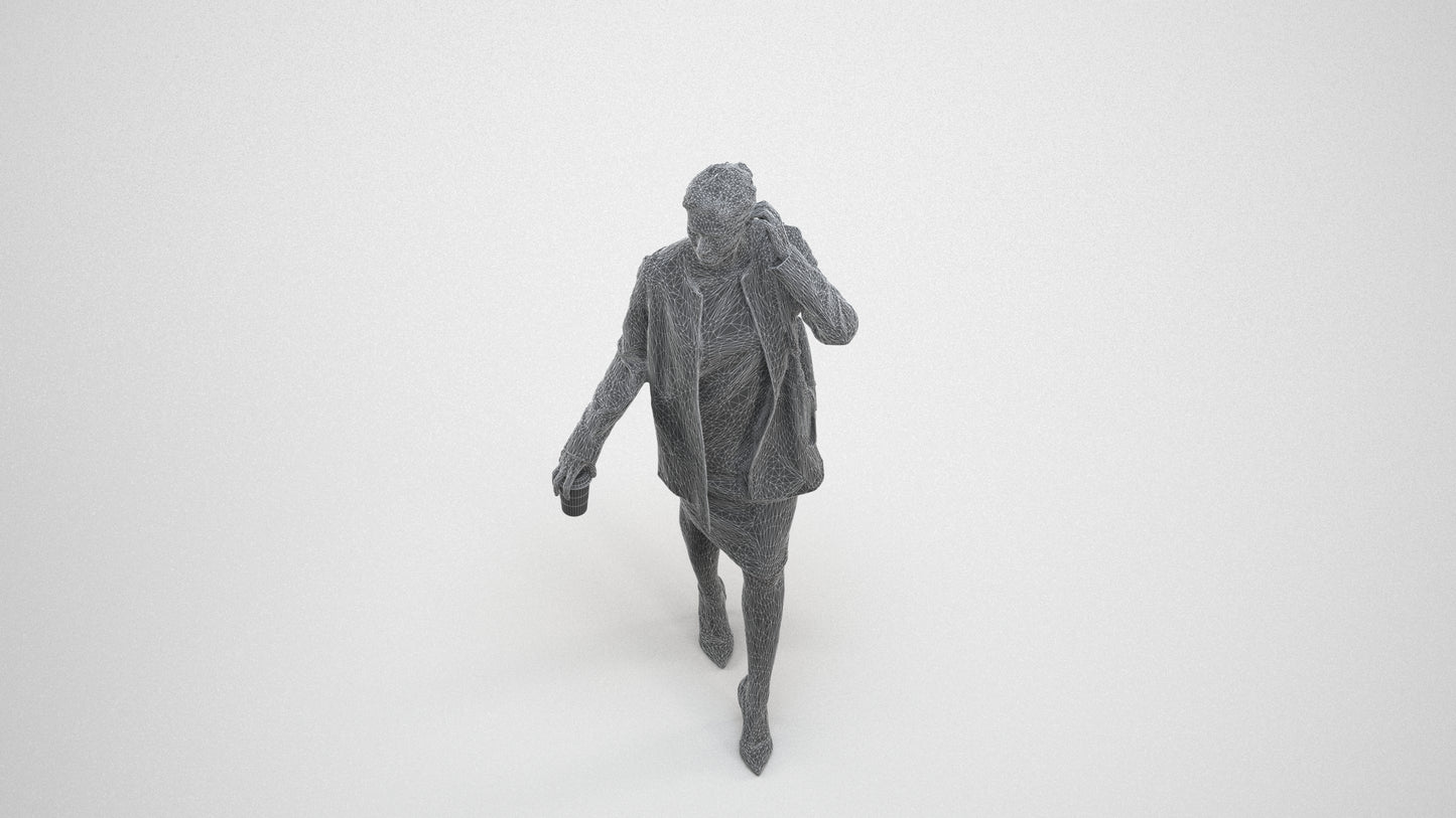 realistic 3D people woman casual couple, render-ready for V-Ray and Corona, FBX OBJ, wireframe three-quarter view