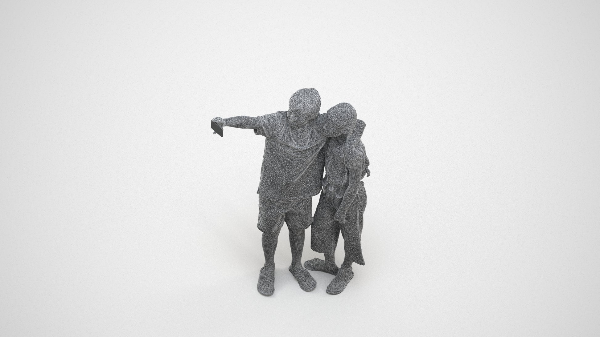 realistic 3D human girl kids, archviz people FBX OBJ for Blender, wireframe three-quarter view