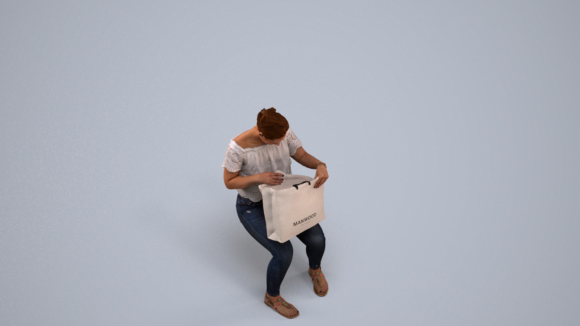 realistic 3D people woman business shopping, render-ready for V-Ray and Corona, FBX OBJ, back view render