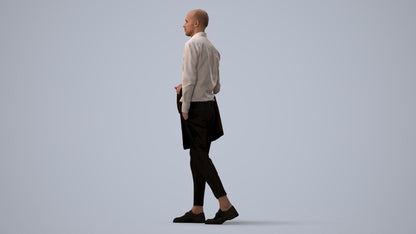 photogrammetry 3D man business walking, realistic human model archviz FBX, three-quarter view render