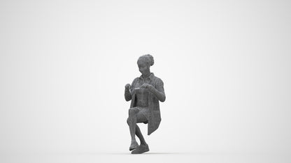 photogrammetry 3D woman casual sitting, realistic human model archviz FBX, wireframe back view