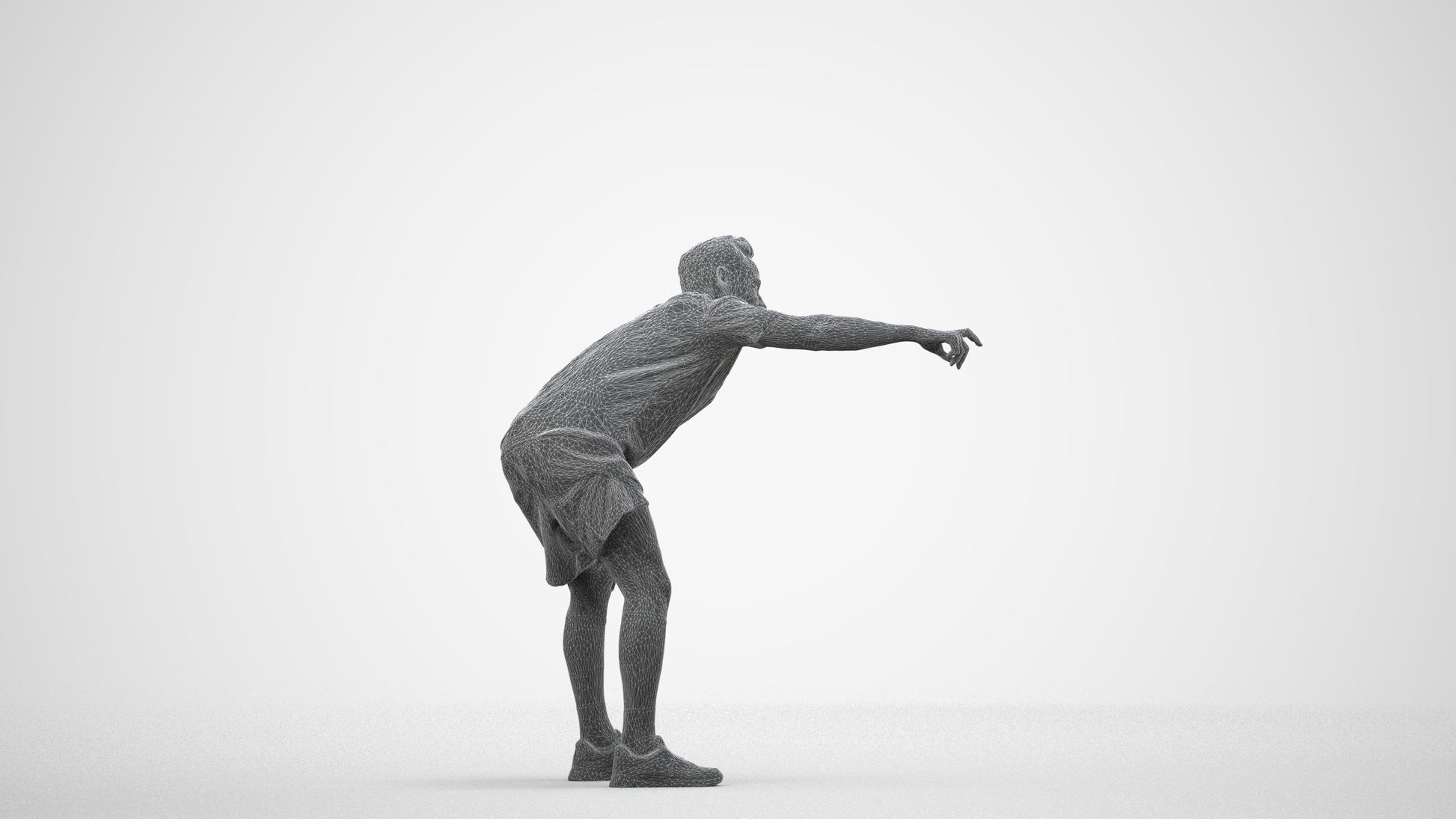 realistic 3D human man sport, archviz people FBX OBJ for Blender, wireframe side view