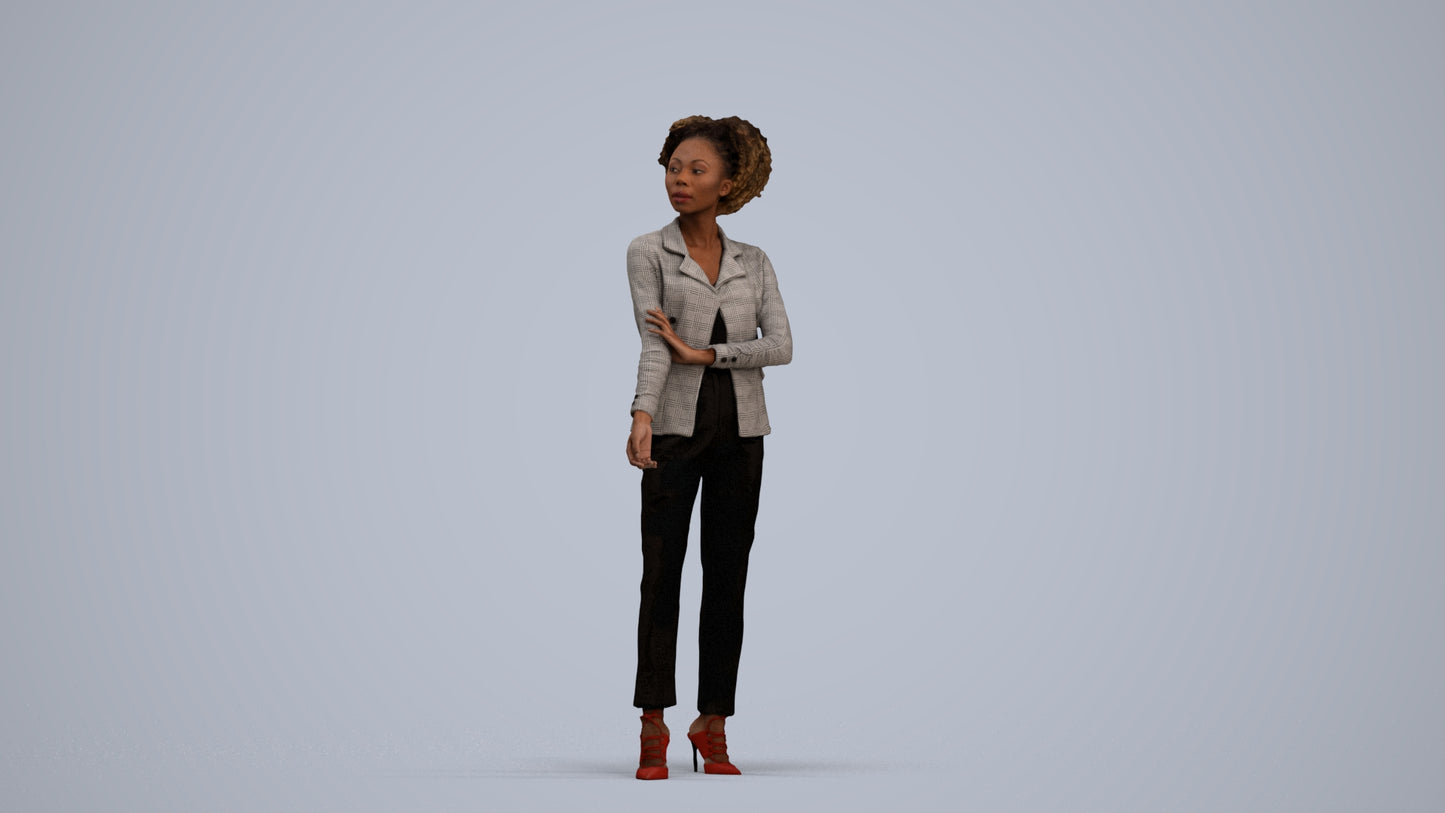 3D scanned woman standing business, photorealistic archviz people for Enscape and SketchUp, standing pose render