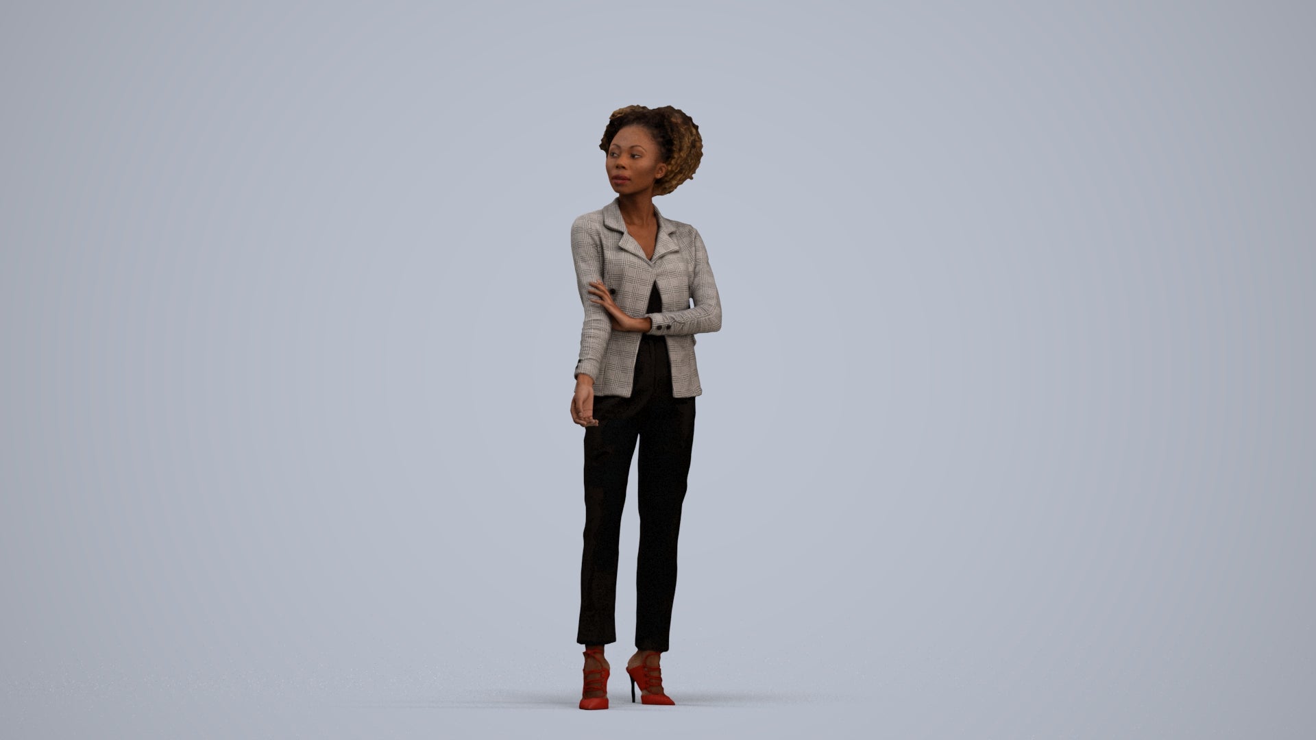 3D scanned woman standing business, photorealistic archviz people for Enscape and SketchUp, standing pose render