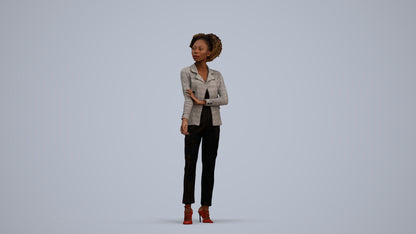 3D scanned woman standing business, photorealistic archviz people for Enscape and SketchUp, standing pose render